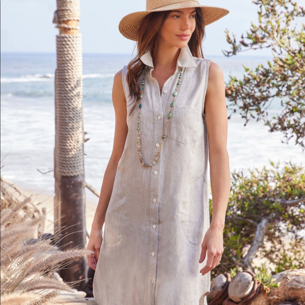 Halston | Sleeveless Linen Shirtdress Dress | Flax | Mecium